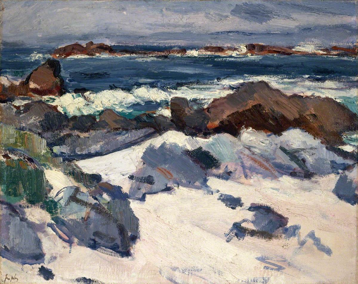 EdinCulture's tweet image. With a week of sun ahead, why not take to the beach! One of our gorgeous Peploe paintings infused with all the light of summer. 
A Rocky Shore, Iona
Samuel John Peploe (1871–1935)
City Art Centre
#summervibes #summer #summer2023 #beach #Scotland