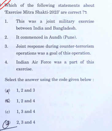 LearnConcisely's tweet photo. One of the best examples of "Elimination Method".

Just a glance of Current Affairs would make it clear that Mita Shakti is between India and Sri Lanka (not Bangladesh).

And the answer will bubble out as Option (d).

#UPSC #Prelims2024 #UPSCPrelims2024 #Concisely https://t.co/TGKJ7DADmj