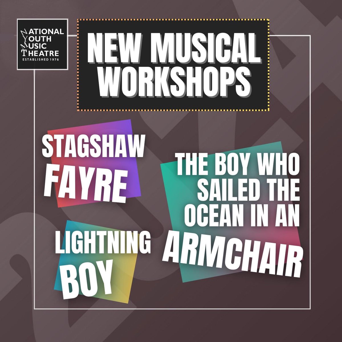 National Youth Music Theatre (@nymtuk) on Twitter photo We are proud to be developing 2 New Musicals, Lightning Boy by Charlie Turner & Liv Warden and Stagshaw Fayre by Kitty Morgan. We're also further developing The Boy Who Sailed the Ocean in an Armchair by <a href="/JordanLi_Smith/">Jordan Li-Smith</a> . #NewMusicals #InTuneWithYou #WeLoveNewMusicals We are proud to be developing 2 New Musicals, Lightning Boy by Charlie Turner & Liv Warden and Stagshaw Fayre by Kitty Morgan. We're also further developing The Boy Who Sailed the Ocean in an Armchair by <a href="/JordanLi_Smith/">Jordan Li-Smith</a> . #NewMusicals #InTuneWithYou #WeLoveNewMusicals