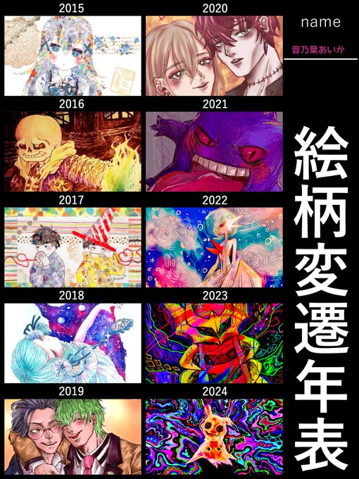 まとめてみた!
昔はリアルタッチだったけれど少しづつ世界観に落とし込むのが上手くなった気がします
 #絵柄変遷移年表 