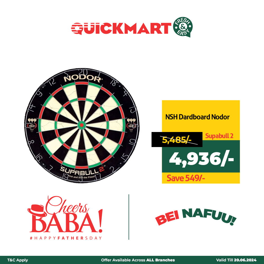 QuickmartKenya's tweet photo. This Father’s Day, go for the win with our top-notch dartboards. Perfect for the dad who loves a good game night!
 
*Offer validity as indicated at the bottom right of the image.

#CheersBaba
#BeiNafuu
#FreshAndEasy
#PamojaNawe https://t.co/xg6V8fSfEN