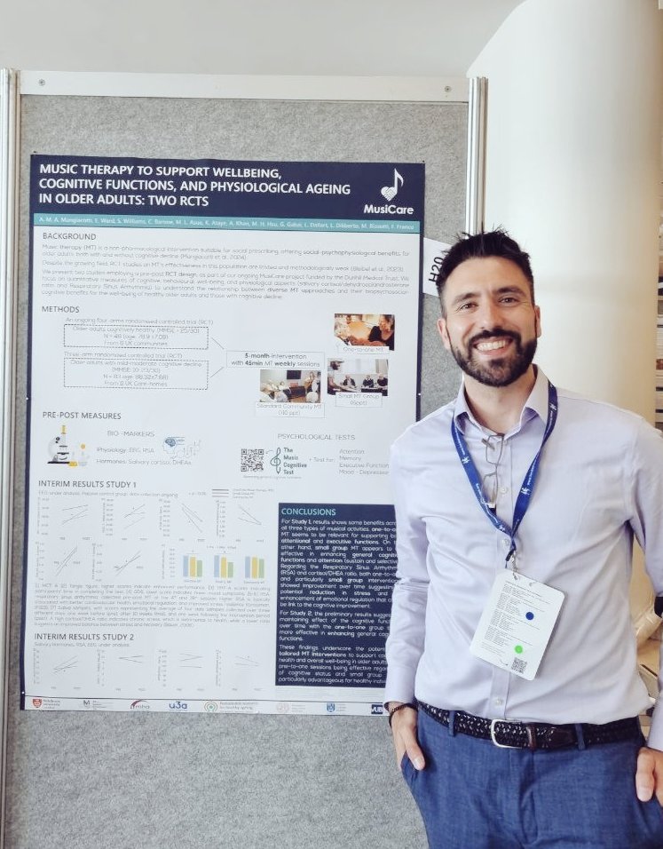 Here we are at #NeuroMusic8 presenting the preliminary psychophysiological results of our #MusiCare Project, funded by @DunhillMedical, on #MusicTherapy effects in healthy older adults and those with cognitive decline. 

#dementia
#prevention