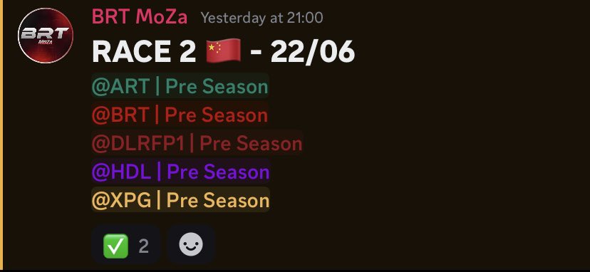 Bunga Bunga Series (@bunga_series) on Twitter photo BBS PRE SEASON R2
The second race of the pre season format heads to china 🇨🇳 with the grid filled with teams looking to prove themselves by having a good chance to gain points on the top teams, these teams are:
<a href="/EsportsArtemis/">Artemis Esports</a>
<a href="/XPG__Esports/">XPG Esports</a>
<a href="/DLRFP1_Esports/">DLRFP1 Esports</a>
<a href="/F1_HDL/">HDL (Highspeed Drivers League)</a> BBS PRE SEASON R2
The second race of the pre season format heads to china 🇨🇳 with the grid filled with teams looking to prove themselves by having a good chance to gain points on the top teams, these teams are:
<a href="/EsportsArtemis/">Artemis Esports</a>
<a href="/XPG__Esports/">XPG Esports</a>
<a href="/DLRFP1_Esports/">DLRFP1 Esports</a>
<a href="/F1_HDL/">HDL (Highspeed Drivers League)</a>
