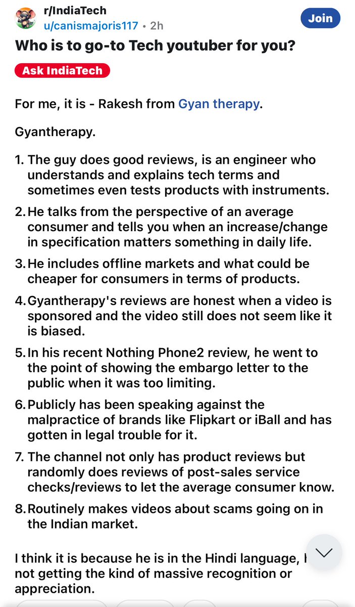 ⁦<a href="/GyanTherapy/">Rakesh</a>⁩ sir, 

⁦<a href="/Reddit/">Reddit, Inc.</a>⁩ pe tareef ho rahi hai aapki, socha apse share kar du! 

Couldn’t agree more with the one who posted this.