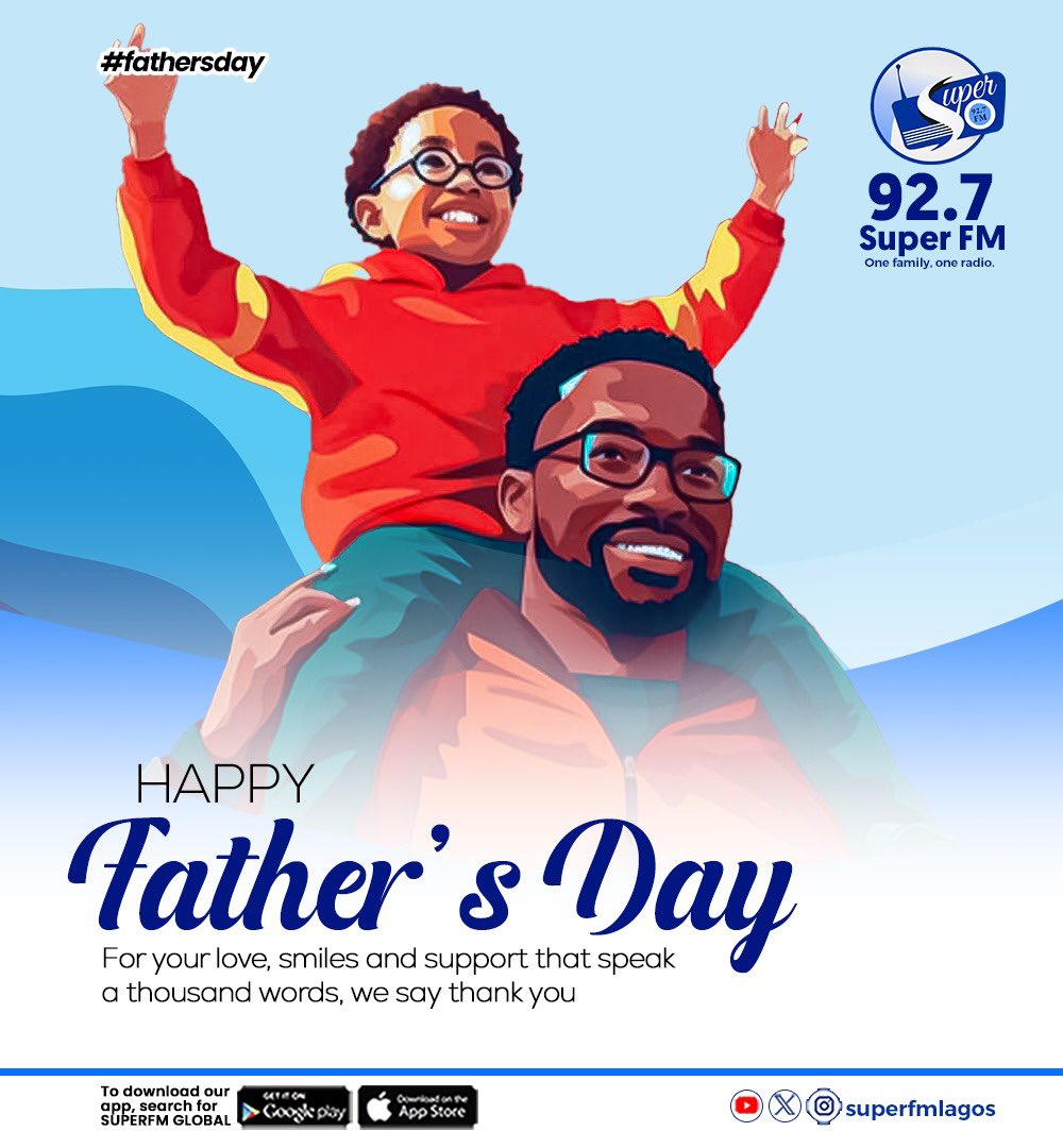 SuperFMLagos's tweet image. We celebrate and honor our fathers for all their efforts, love and sacrifices.

Dear beloved Fathers,

Happy father’s day 

#fathersday #superfmlagos