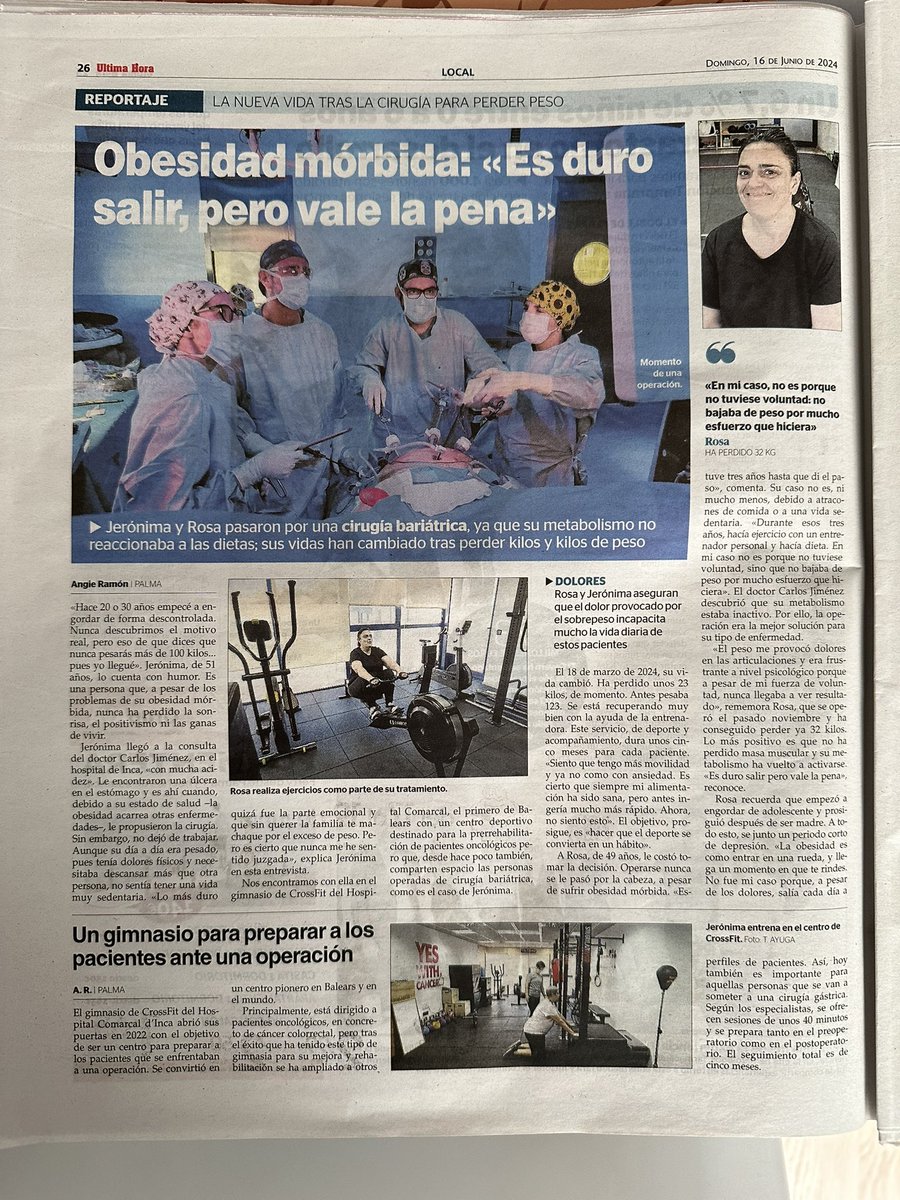 CarlanJimenez's tweet photo. Nuestros pacientes merecen todos los tratamientos posibles para esta enfermedad #obesidad desde @inca_cirugia del @HospitaldeInca ofrecemos un programa multidisciplinar que incluye la prehabilitacion en nuestro gimnasio hospitalario @CrossFit. https://t.co/SPufmmB4DW
