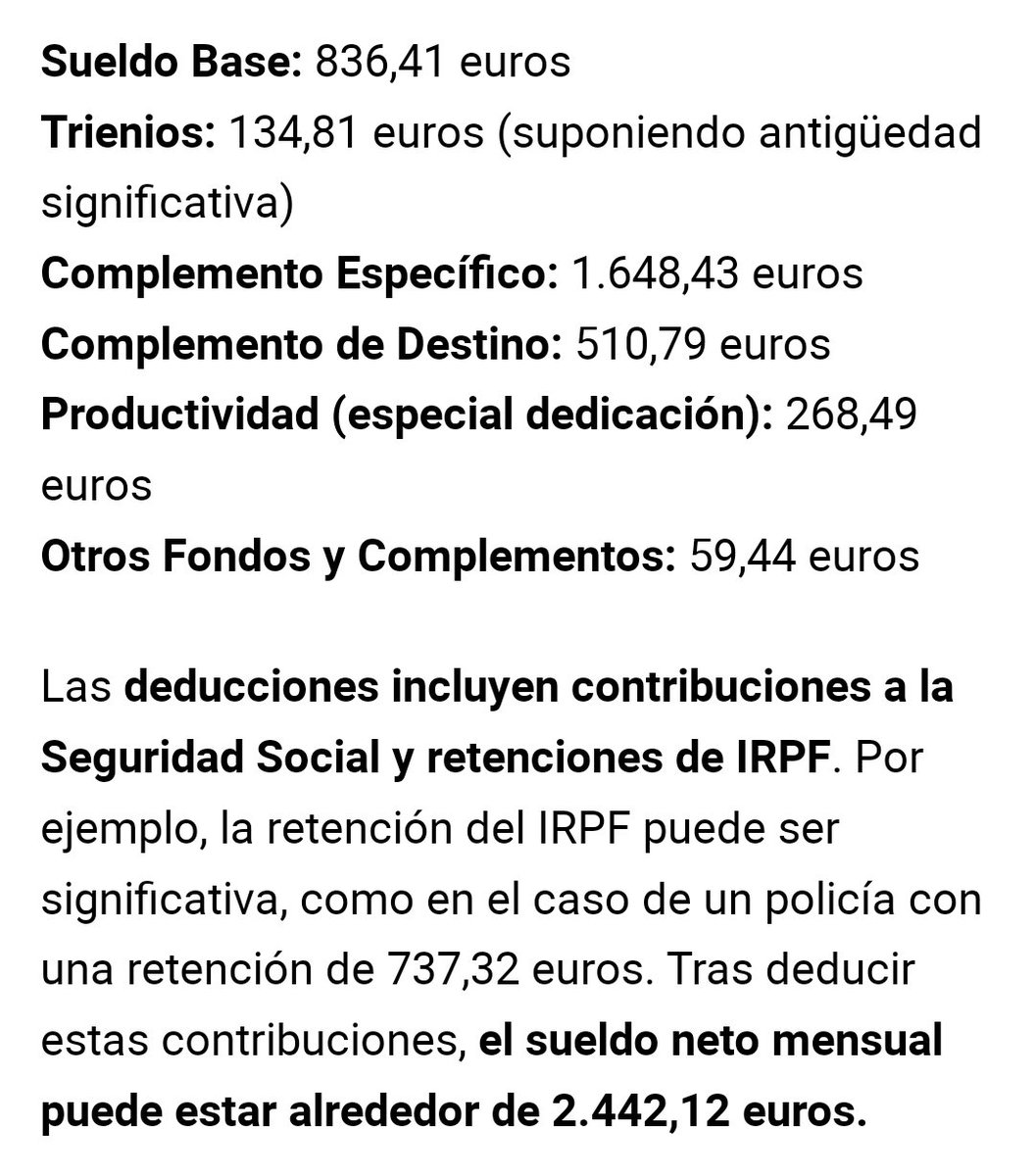 vikinboki's tweet photo. Salario tipo de un policía municipal de Madrid. 
Sin contar complementos como fines de semana,  nocturnos o participación en eventos deportivos o fiestas locales.
 Insisto, sueldo tipo.
#sosprisiones https://t.co/TUgWSdIrE0