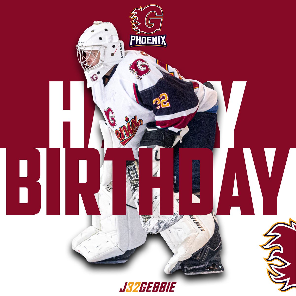 GfordPhoenix's tweet photo. 🎉 𝐇𝐀𝐏𝐏𝐘 𝐁𝐈𝐑𝐓𝐇𝐃𝐀𝐘 🎂

Please join us in wishing a happy birthday to our #32 &amp; most recent signing, Joshua Gebbie 🎂 

#GuildfordPhoenix 🔥🏒 https://t.co/8S1kJ38ndd
