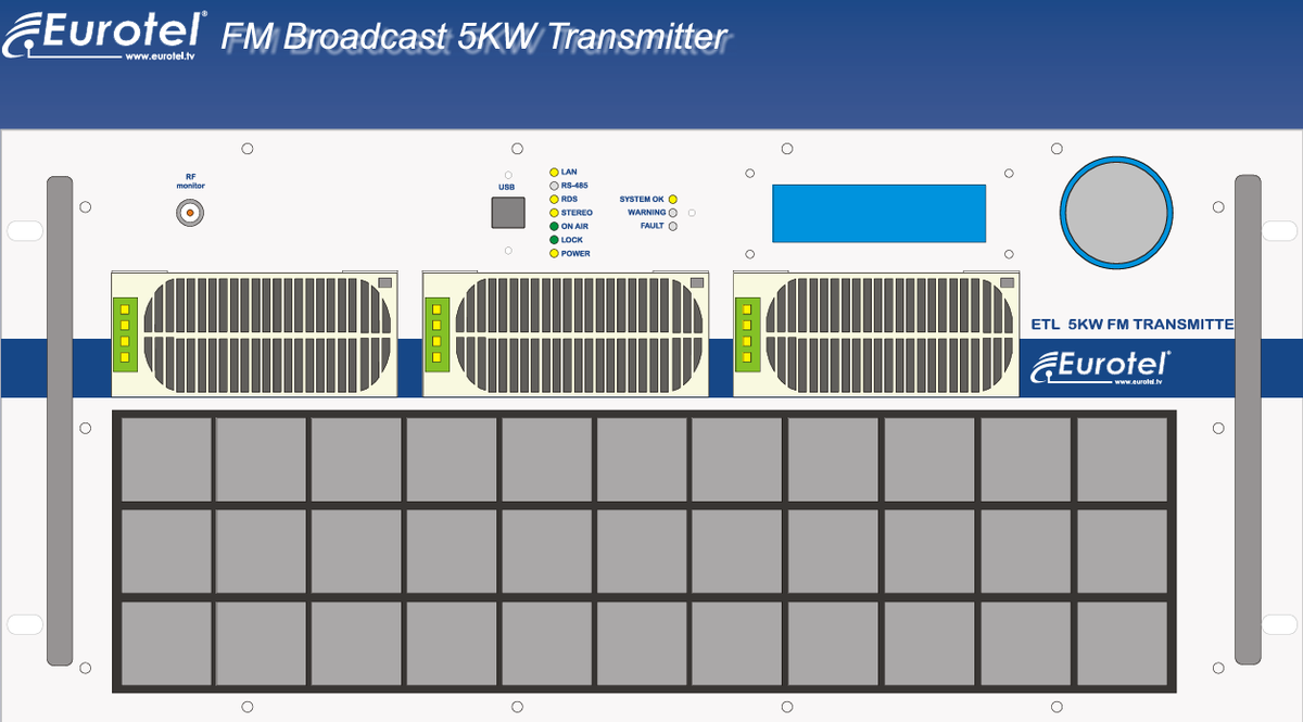 ETL5000 5 KW FM Transmitter at the unbeatable price of 8990€ + shipping
Send us an email sales@eurotel.tv in order to place an order