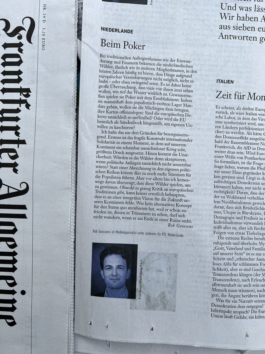 ‘Wer kein alternatives Konzept für den Status quo anzubieten hat, weil er schon zufrieden ist, diesen in Trümmern zu sehen, darf sich nicht wundern, wenn er am Ende in einer Ruine steht.’

Vlijmscherpe analyse van <a href="/GoosR/">Rob Goossens</a> in de Frankfurter Allgemeine van vandaag.