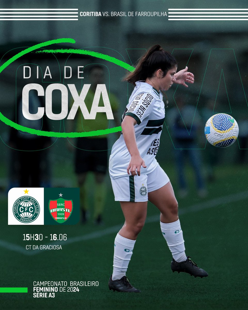 Hoje tem Coritiba pelo Campeonato Brasileiro 𝐅𝐞𝐦𝐢𝐧𝐢𝐧𝐨 A3!

#CFCxBDF - Segunda fase (volta)

🏆 Campeonato Brasileiro A3
⌚ 15h30
🌃 Colombo - PR
🏟 CT da Graciosa 

🇳🇬 #VamosCoxa #CoxaDoido