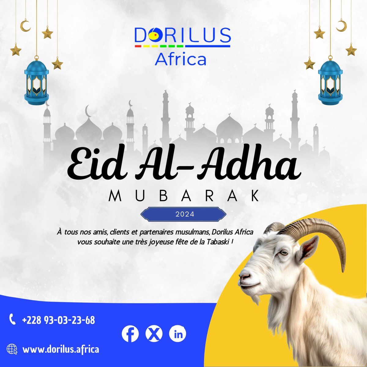 🌙✨ Bonne Fête de la Tabaski  ! ✨🌙 À tous nos amis, clients et partenaires musulmans, Dorilus Africa  vous souhaite une très joyeuse fête de la Tabaski !