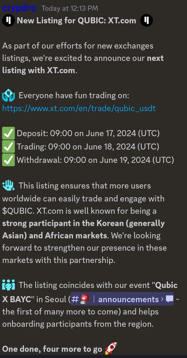 #Qubic another exchange listing for $Qubic ...#Qubic &amp; <a href="/c_f_b_token/">cfb_token</a> community can't stop &amp; won't stop here...more to come 
$CFB <a href="/c___f___b/">Come-from-Beyond</a> <a href="/CryptoDeighs/">CD</a> #AI <a href="/XTexchange/">XT Exchange 🚀</a>