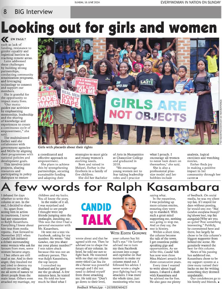 EstherBonyonga's tweet photo. I'm Honoured to be featured on Every Woman page in today's NewsPaper. 
Thank you @NationOnlineMw for the feature. Grateful for the opportunity to share my story🌟.I'm honestly humbled and encouraged😊

#Everywoman #Grateful #inmylane #goalgetter #awinisawin https://t.co/0Xkw45hTHw