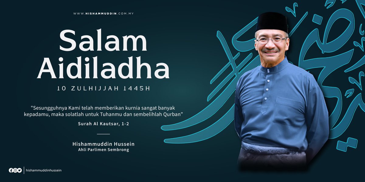 Salam Aidiladha. Selain menteladani pengorbanan Nabi Ibrahim AS, anaknya Nabi Ismail AS &amp; isterinya Saidatina Hajar, marilah kita mensyukuri nikmat ini dengan mengukuhkan ketakwaan &amp; keikhlasan kita dalam melakukan amal kebaikan. Semoga kita sentiasa dalam lindungan Allah SWT 🤲