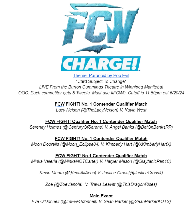 FCWfed's tweet image. BREAKING:

The card for #FCW9 is LIVE! We see the aftermath from HTGV24, plus a tournament to crown the Number 1 Contender for the FCW FIGHT! Championship this friday!
