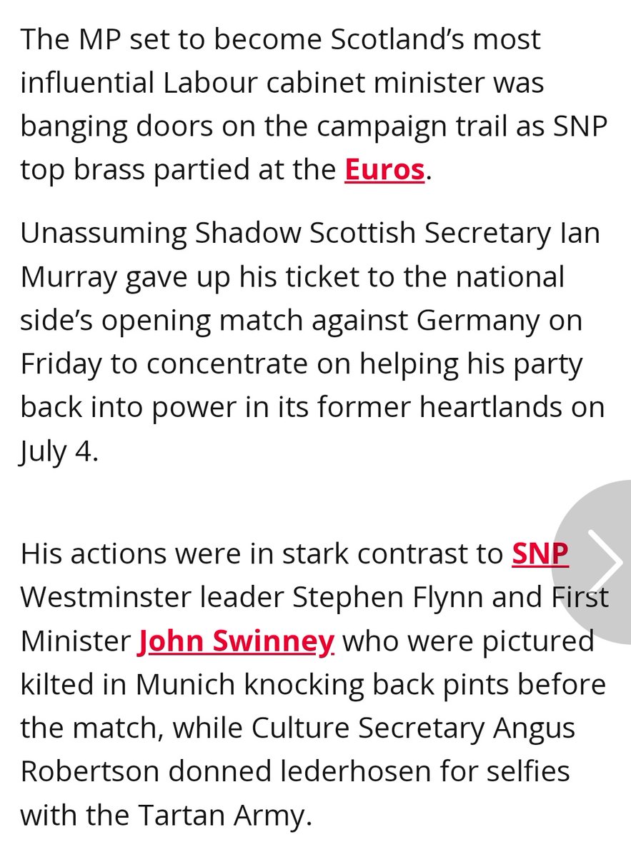 What an unashamed parcel of sh*te from the  Daily Record. Ian Murray gave up his Euro ticket to campaign, "In stark contrast to Stephen Flynn, John Swinney and Angus Robertson."