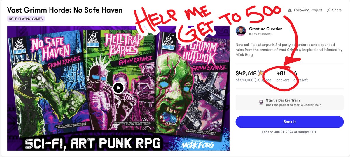 Time is almost up to help me get to 500! Join in here backerkit.com/c/projects/cre…

#ttrpg #backerkit #vastgrimm #scifi