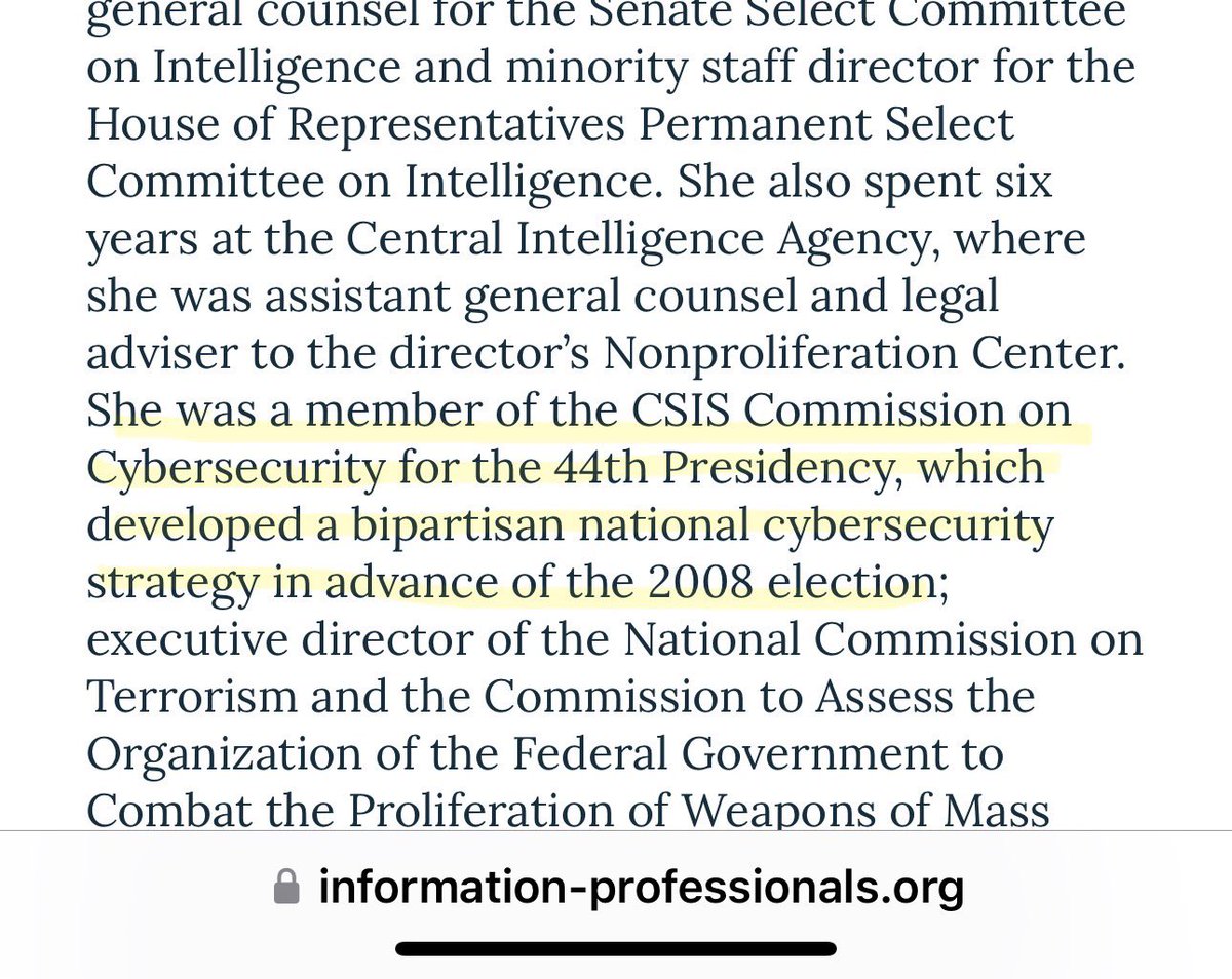 AzPinkLady's tweet photo. Continued from 👆🏻

The #CTILFiles identified a Navy guy, Pablo Breuer.  His experience? Information warfare.

So we have Breuer with the help of British intelligence gal, Sara-Jayne “SJ” Terp, & her AMITT framework on the front end labeling disinformation & discrediting the sources & demonetizing them.  #BrandonStraka

And we have our Navy guy, Scott Rustin, is an expert of theater operations…. Presumably Setting the stage & moving the needle without a fight. Guiding the players on the task force.

Two intelligence guys from the Navy. Odds of that being coincidental? 🤔

And our guy?  Picked by Parker.  See above tweet where Brutinel discusses Parker helping him out. 

As a reminder… Here’s Rustin’s details… scroll up & down for the full details on him. 

I’ve referred to Parker as Spaulding’s “right hand man” but as it turns out, Parker used to Spaulding’s boss & mentor

Boss Source:

https://t.co/STHAsE6Ql6

Weird thing is.. YouTube won’t let me bookmark this show

Mentor source:

https://t.co/yohR5JnNpi

In addition, Spaulding’s relationship with CSIS goes back to at least 2008, when she was CSIS’s “Securing Cyberspace for the 44th Presidency”. As her bio says from IPA… “… in advance of the 2008 election”.  The report date is December 2008, but it was developed in 8/2017 to assess existing policies & what the new Prez should continue, what new policies & authorizations should be implemented.

https://t.co/OUrMGEG9Pp

They wanted regulation, cyber identification authentication & establish a new cyberspace office in the executive office of the Prez.

So we’ve  established that  Spaulding  had a relationship with CISA, ABA & MITRE. 

More 👇🏻