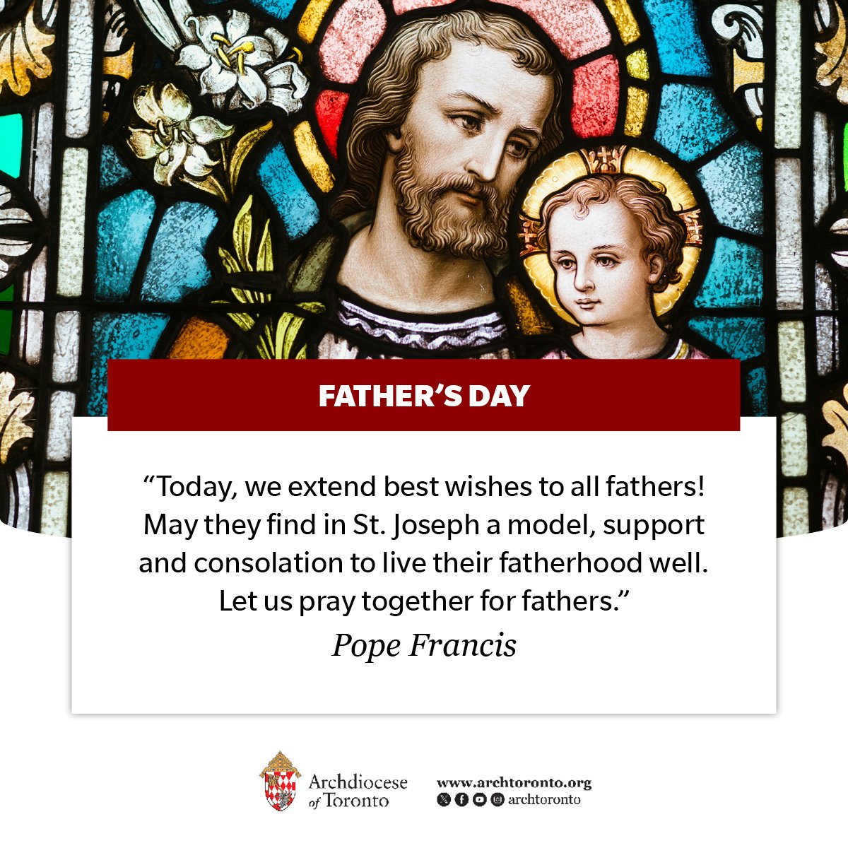Today, we extend best wishes to all fathers! May they find in St. Joseph a model, support and consolation to live their fatherhood well. Let us pray together for fathers. #PopeFrancis #FathersDay