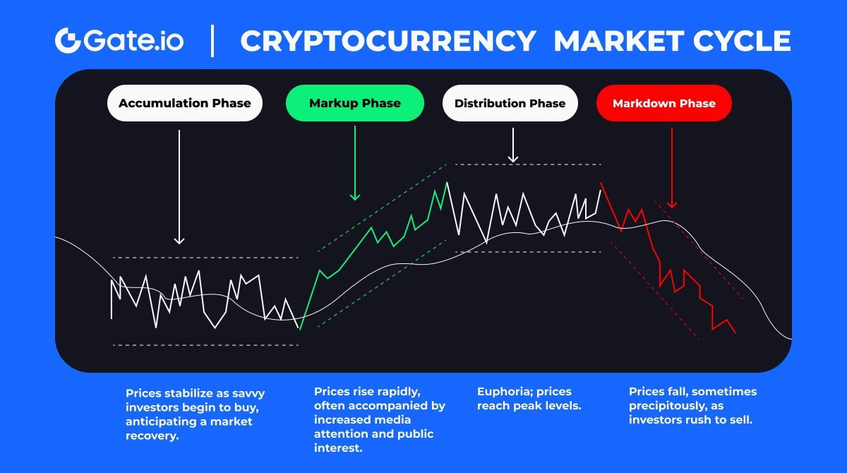 Have you already familiarized yourself with the 4 phases of the Crypto  Market Cycle? #Gateio #NewbieGuide #cryptomarket