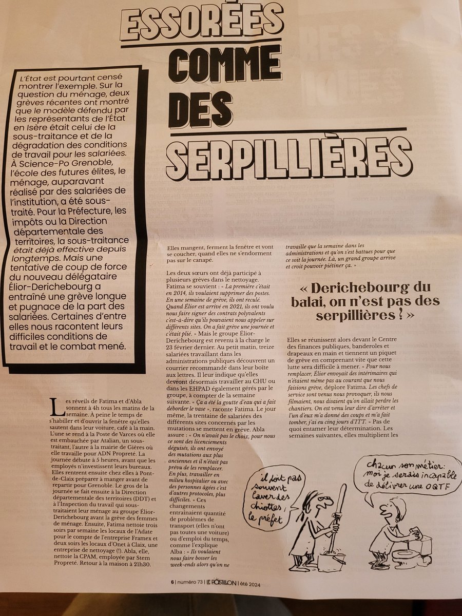 chantalgomez38's tweet photo. Un bon article et dessins du dernier  numéro #LePostillon sur la grève des femmes de ménage d'#Elior #Derichebourg.
Et comme dit Fatima "on a donné une belle leçon à ce groupe !" https://t.co/Nlry2OB4Mv
