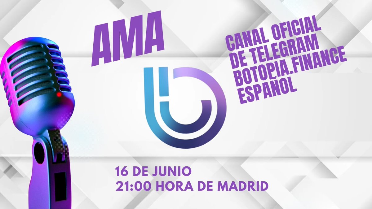 BotopiaFinance's tweet image. ⚪🔵🟣  AMA PREMIUM DE BOTOPIA.FINANCE. 

🤨 No te puedes perder lo que está por llegar al ecosistema Botopia Finance LTD. 

🗓 FECHA     : 16 Junio 2024
⏰ HORA       : 21:00 PM (MADRID) 
😀 LUGAR     :  COMUNIDAD TELEGRAM BOTOPIA ESP