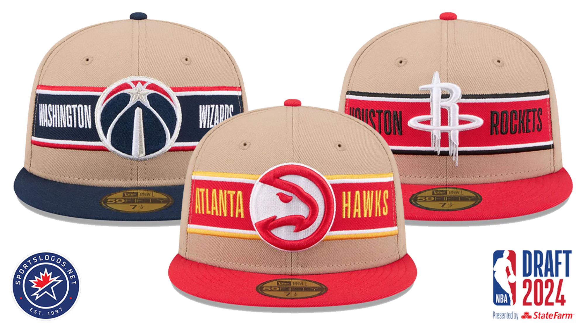 SportsLogos.Net on X The 2024 NBA Draft cap has been released by New Era. The tan caps feature each team s primary logo on the front as well as their full wordmark within
