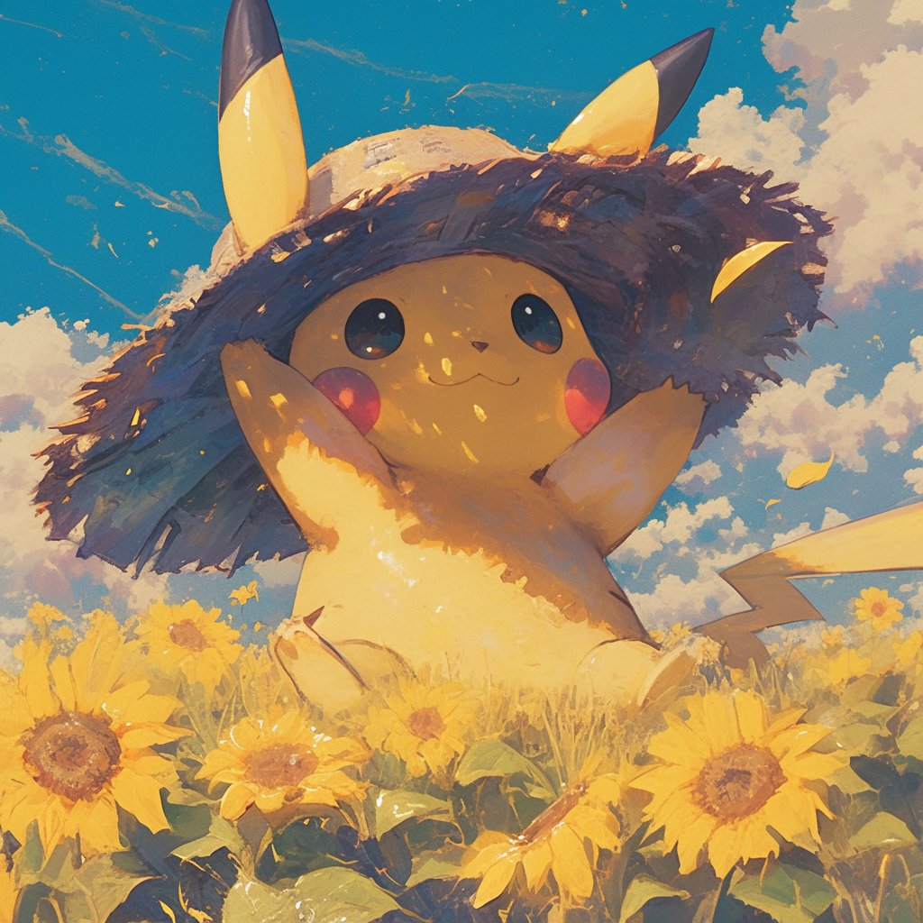 I_IGOYA's tweet image. Sunflowers and Pikachu
