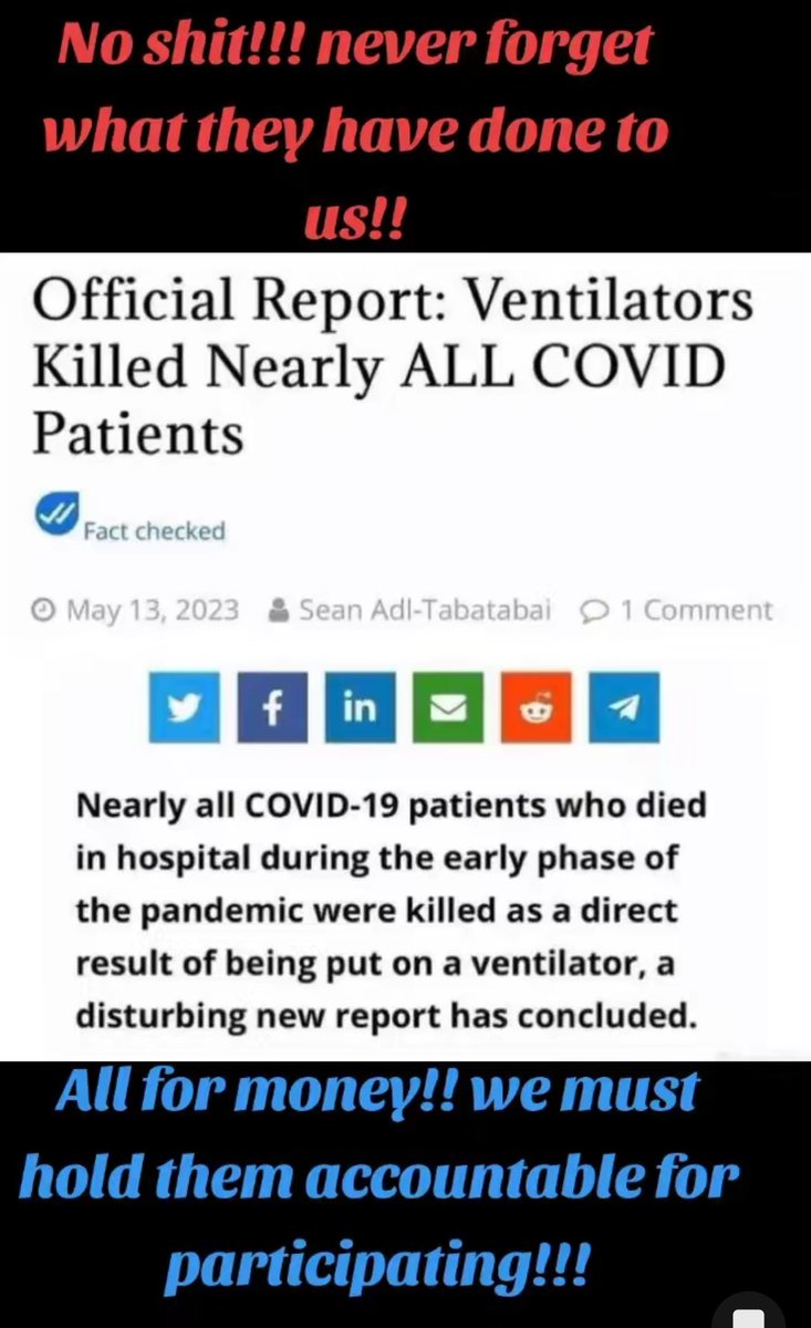Janie5429182762's tweet image. Covid hospital protocols murdered people. 
There should be prison for life for all involved.
Or just make THEM go through those protocols. 
#CovidProtocols #NIH #NIAD #CDC #WHO #HospitalMurdersForMoney #MedicalEuthanasia #Remdesivir #Ventilators