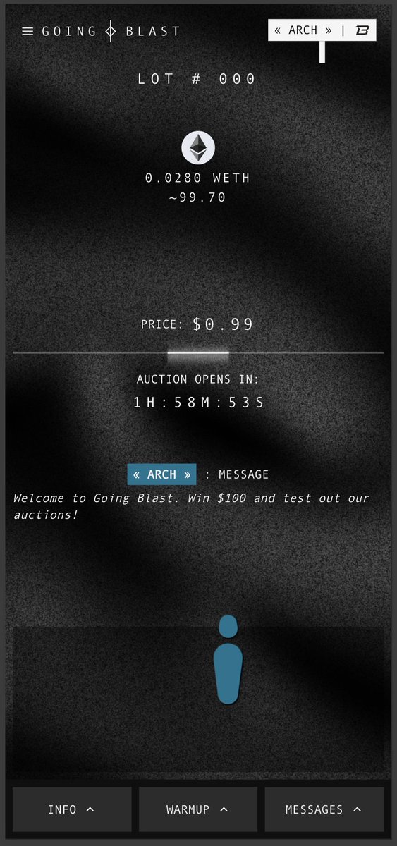 And so it begins... goingblast.com/lot/0

At 4pm CET (roughly 1.5h from now), the first auction goes live on Blast. This is the first auction in our Free Auction week promotion. This week only, bids cost $0.00 (~$0.015 gas fee). 

These are real auctions for real money on