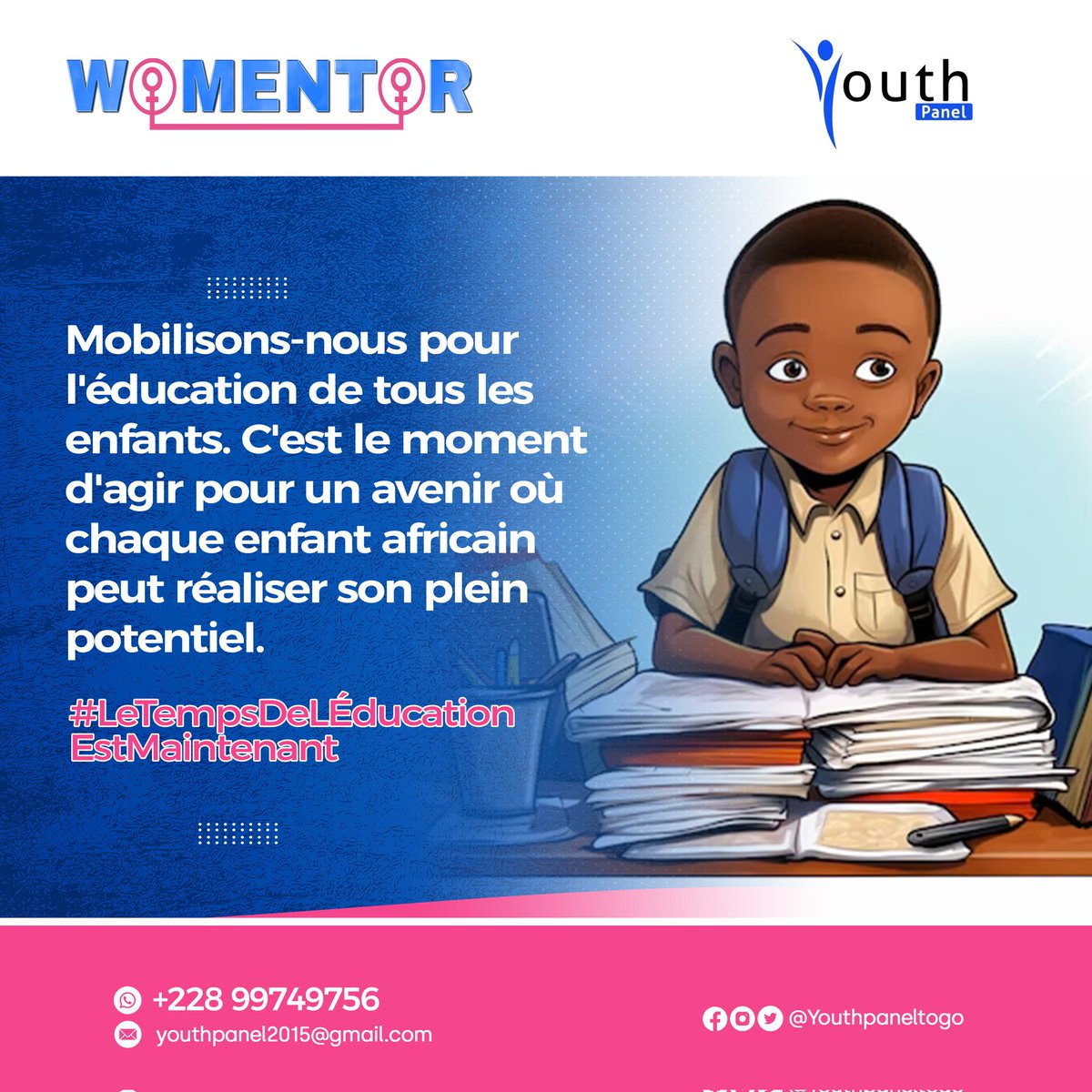 YouthPanelLome's tweet photo. Célébrons la #JournéeDeLEnfantAfricain en reconnaissant leurs rêves et en renforçant leur droit à une enfance sûre et prospère.Ensemble, œuvrons pour un avenir où chaque enfant africain peut s'épanouir.

 #Womentor #YouthPanel #PasSiDifferangs #LeTempsDeLÉducationEstMaintenant https://t.co/m0lHqyG1TQ