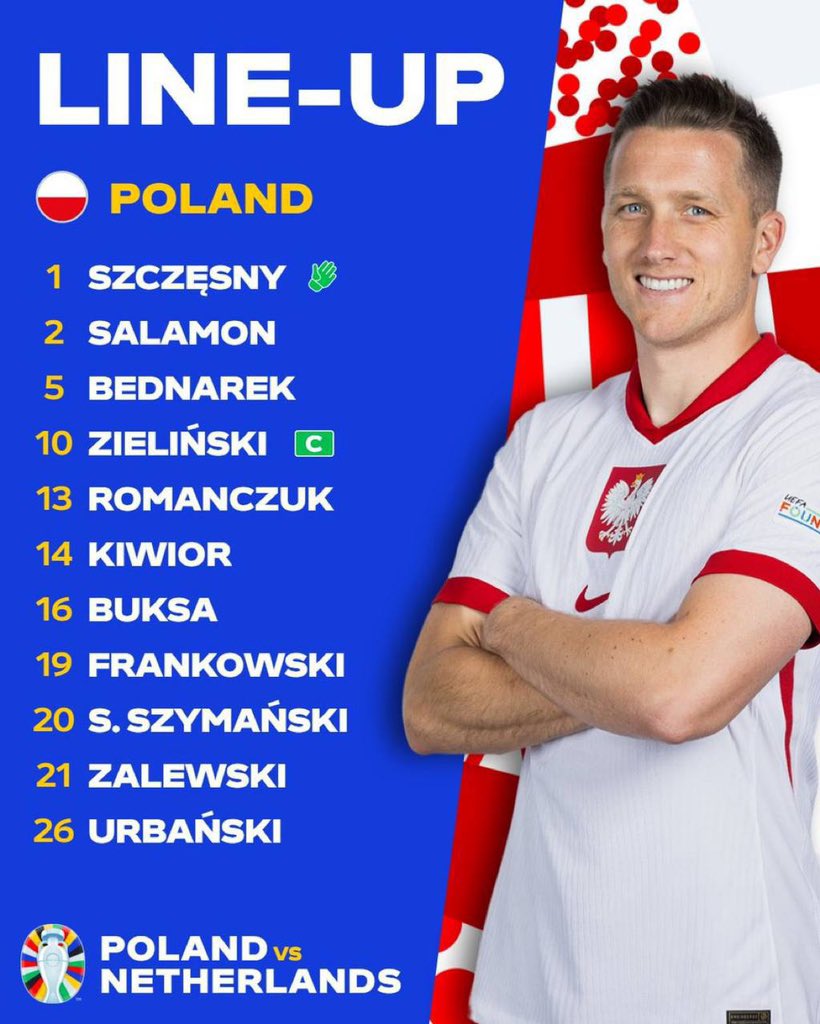 USFAsol's tweet photo. Poland 🇵🇱 vs Netherlands 🇳🇱 line-up #Euro2024
#EURO2024 #USFA #USFAsol #solana #phantom #pumpfun #soccer #football #100x #king #hdd #matrix #shog #cr7 #poon #daddy https://t.co/H2YIiFw1tM