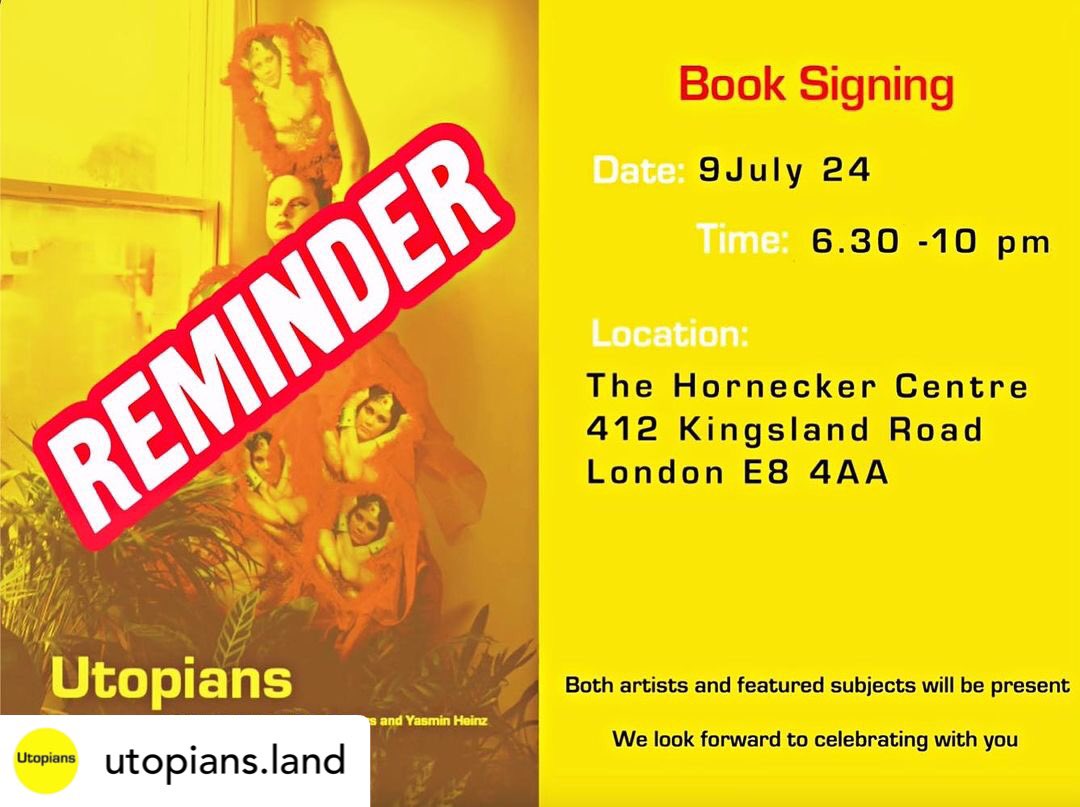 You are cordially invited to the photobook singning  of “Utopians – Visionary People” by Felix Lammers &amp; Yasmin Heinz  @thehorneckercentre 
We proudly present you over 200 pages of striking portraits of visionary and influencal pioneers from art, culture and science.
