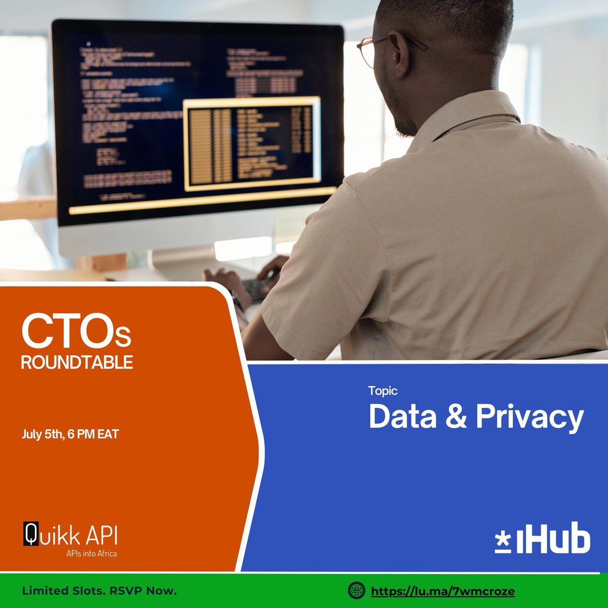 quikk_api's tweet photo. CTOs = toughest job in tech?

We @Quikk_api (+ @iHub) are hosting leading EA CTOs  to share journeys, experiences &amp; lessons. 

We'll focus on Data &amp; Privacy in 2024 esp regulators, tight budgets, AI, &amp; security concerns 

Share with a CTO> https://t.co/kiJEizfyYE https://t.co/waCrwB5KxK