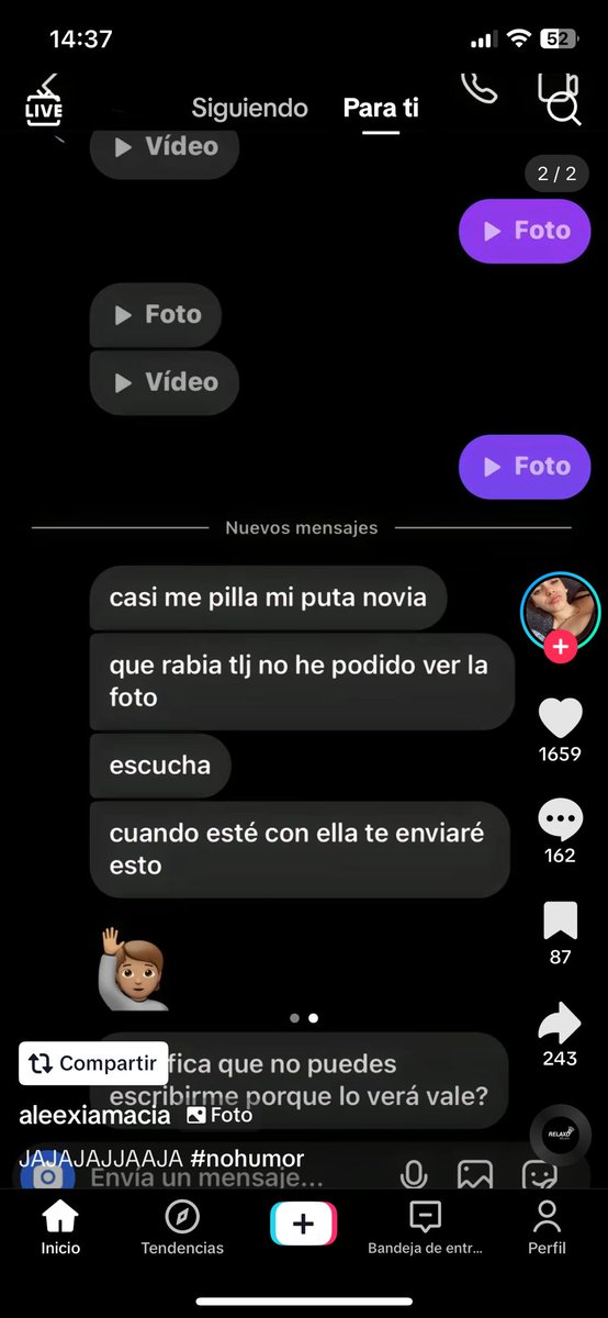 2highioli's tweet photo. no sé quién es más subnormal, si la tía por subir esto o el chaval por hablarse con ella teniendo novia 💀 que asco https://t.co/fOnGX0v98c