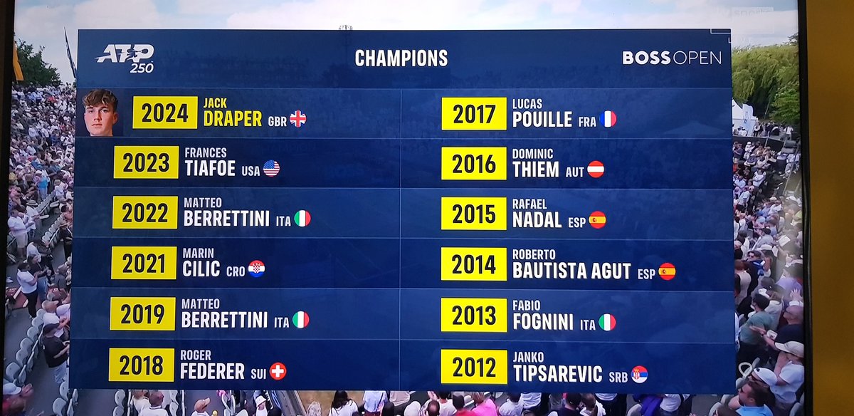 TennisStatistic's tweet image. He's in VERY good company!! 

Federer, Nadal, Berrettini.... 

Jack Draper - New British No1 !! 

#StuttgartOpen
#FirstTitle
#BackTheBrits