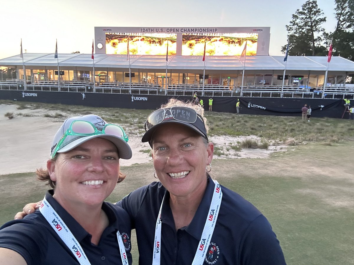 SportsTurfSun's tweet photo. What a wonderful experience this week with the @womeninturfteam at the @usopengolf Had a great time with the crew, spending time with friends, working ALL the hours and sharing so many laughs. #TurfgrassManagementRocks https://t.co/kbSQzFWuBV