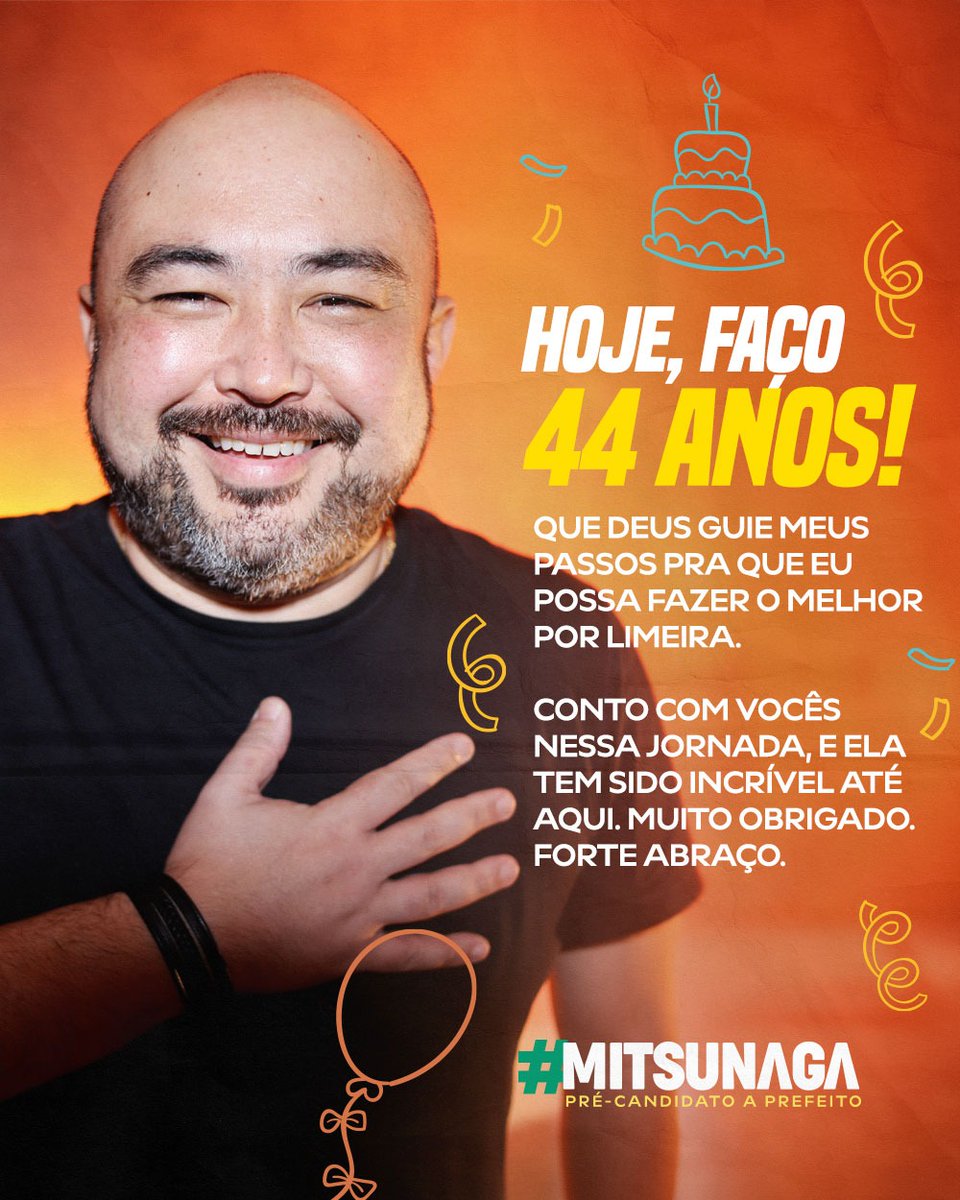Hoje, faço 44 anos!
Que Deus guie meus passos pra que eu possa fazer o melhor por Limeira. 
Conto com vocês nessa jornada, e ela tem sido incrível até aqui. Muito obrigado. Forte abraço.