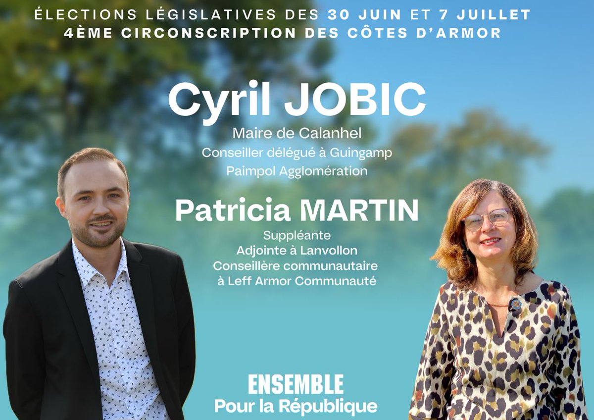 JOBIC Cyril (@cyriljobic) on Twitter photo C'est avec fierté que je vous présente Patricia Martin, ma suppléante.
Adjointe à Lanvollon et Conseillère communautaire à Leff Armor Communauté, elle est une élue de terrain, de conviction et surtout d'action. <a href="/Mart1Patricia/">Patricia Martin</a> C'est avec fierté que je vous présente Patricia Martin, ma suppléante.
Adjointe à Lanvollon et Conseillère communautaire à Leff Armor Communauté, elle est une élue de terrain, de conviction et surtout d'action. <a href="/Mart1Patricia/">Patricia Martin</a>
