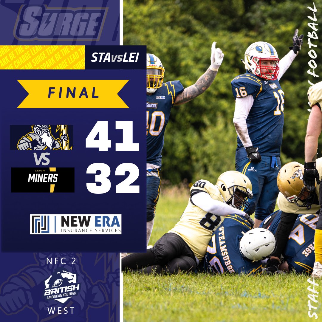 ⚡ Gameday Result⚡

The Surge go 5-0 in a 41-32 win over the 0-5-1 Leigh Miners.

We’re always recruiting new players and coaches! Message us if you’re interested in joining The Surge! ⚡️🏈

📸 @fairhurstfilms 

Team Hashtags
#teamsurge #bethespark #leadthecharge