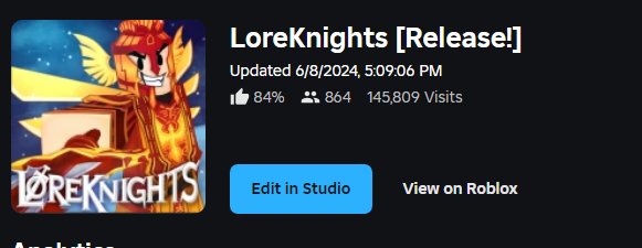 LoreKnights is nearing 1k CCU before our huge update and before any sponsorship.

I wanted to thank everyone who has played the game and supported us.

This game was made by a team of very talented and passionate individuals and I'm proud to be apart of the team.