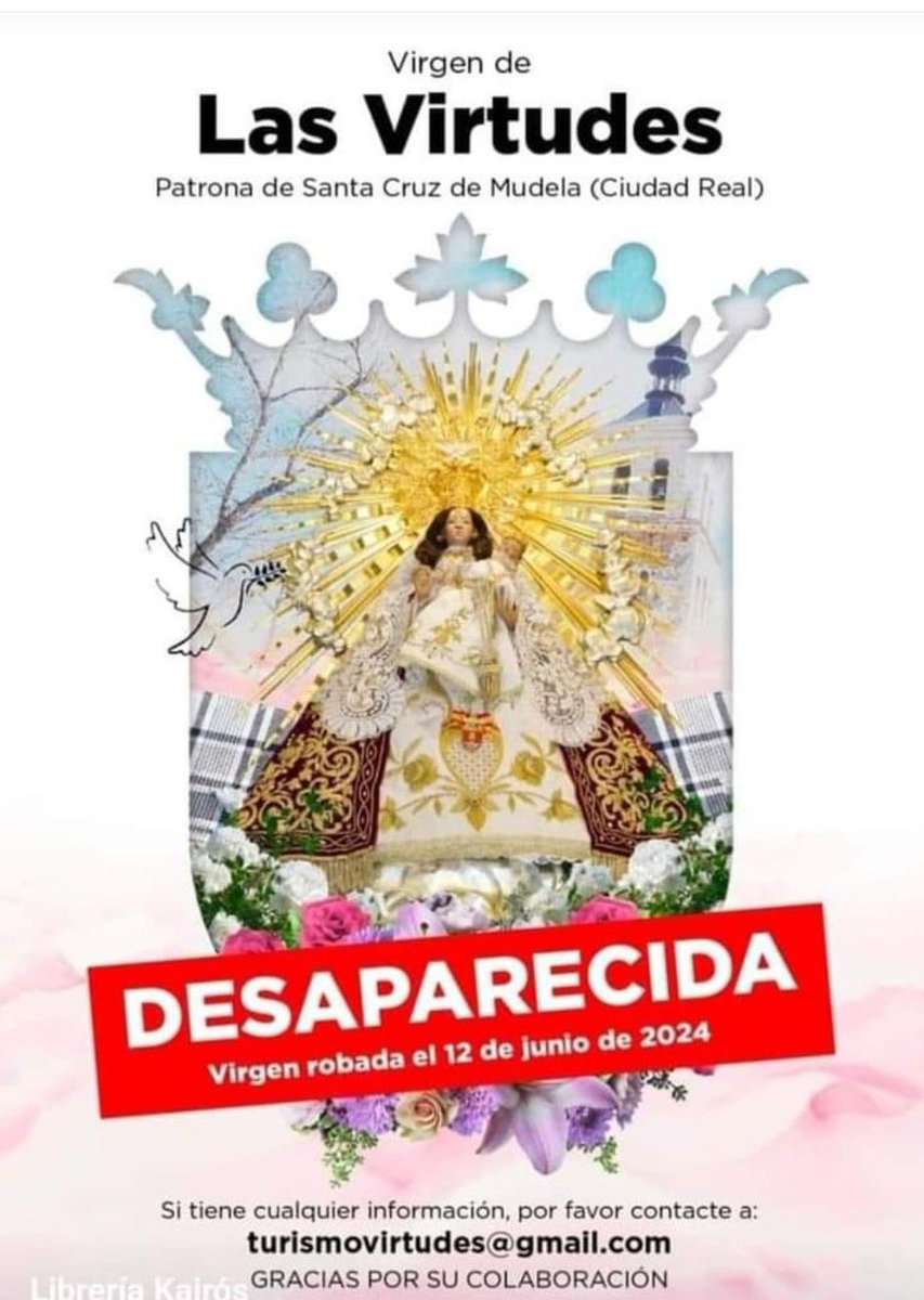 🙏💔 Desde Álora, mostramos nuestra más profunda solidaridad con pueblo de Santa Cruz de Mudela, Ciudad Real, ante el terrible robo de la imagen de su querida Patrona, la Virgen de las Virtudes, sufrido el pasado 12 de junio. Esperamos que pronto se descubra a los responsables