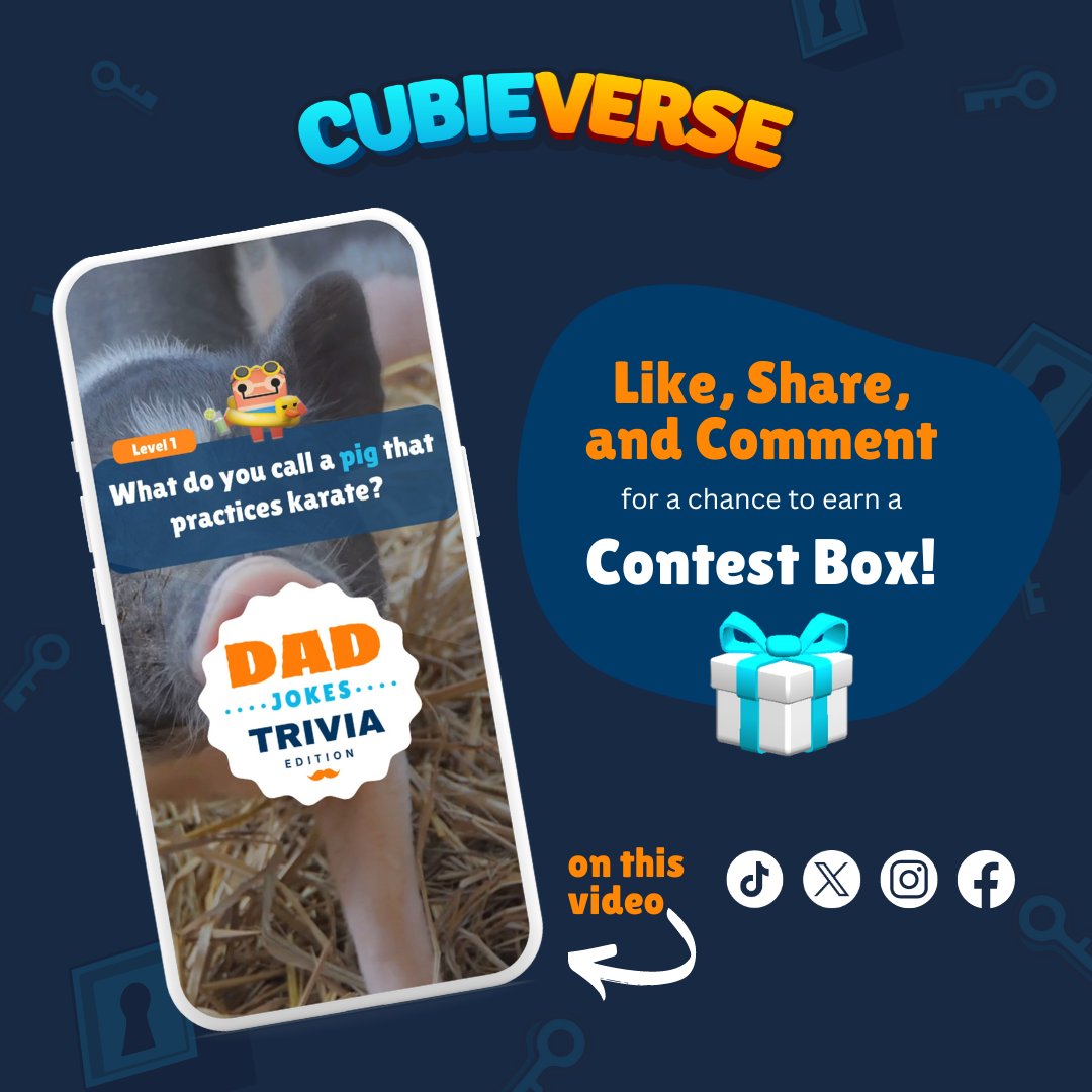 Like, share, and comment to our Father's Day post for your chance to win Contest Boxes. Find us on Facebook, Instagram, TikTok, and X!

#Cubieverse #FathersDay #HappyFathersDay #DadJokes