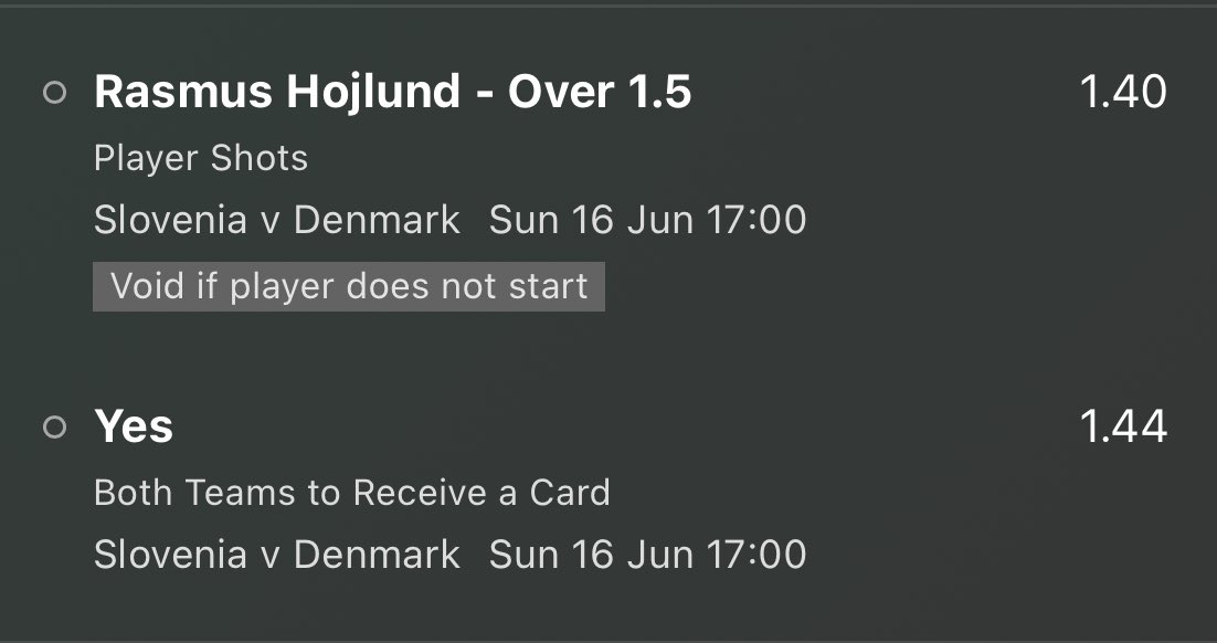 SBFootballTips's tweet image. 📝 Slovenia Vs Denmark Bet Builder 

Hojlund Denmark shots: 3,2,2,3,3,3,1,2,4,7,2 + had 23 shots during the qualifying campaign 
7/8 Slovenia matches had Both teams carded - including Both games against Denmark 

📚 Bet365
⚽️ 2.02 odds