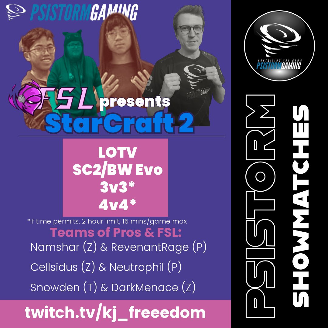 PSISTORM Gaming (@psistormgaming) on Twitter photo FSL presents 2 vs 2 Pros/Joes showmatches!
<a href="/NamsharSC2/">Christoffer Kolmodin</a> @chrastwedo <a href="/Snowden_sc2/">-</a>
+
<a href="/neutrophil36/">Edmund Neutrophil</a> DarkMenace RevenantRage
twitch.tv/kj_freeedom today - 2pm US Eastern FSL presents 2 vs 2 Pros/Joes showmatches!
<a href="/NamsharSC2/">Christoffer Kolmodin</a> @chrastwedo <a href="/Snowden_sc2/">-</a>
+
<a href="/neutrophil36/">Edmund Neutrophil</a> DarkMenace RevenantRage
twitch.tv/kj_freeedom today - 2pm US Eastern