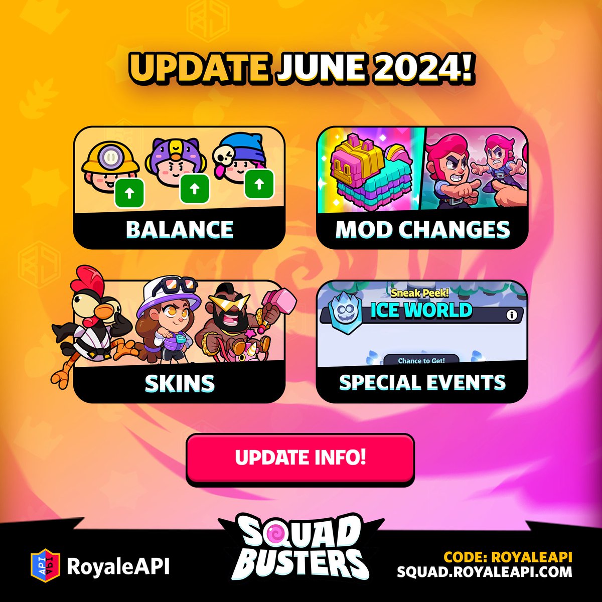 Find out everything about this #SquadBusters update in our blog:

➡️ squad.royaleapi.com

Balance Changes, updated chest probabilities, Portal Energy from battles and much more!