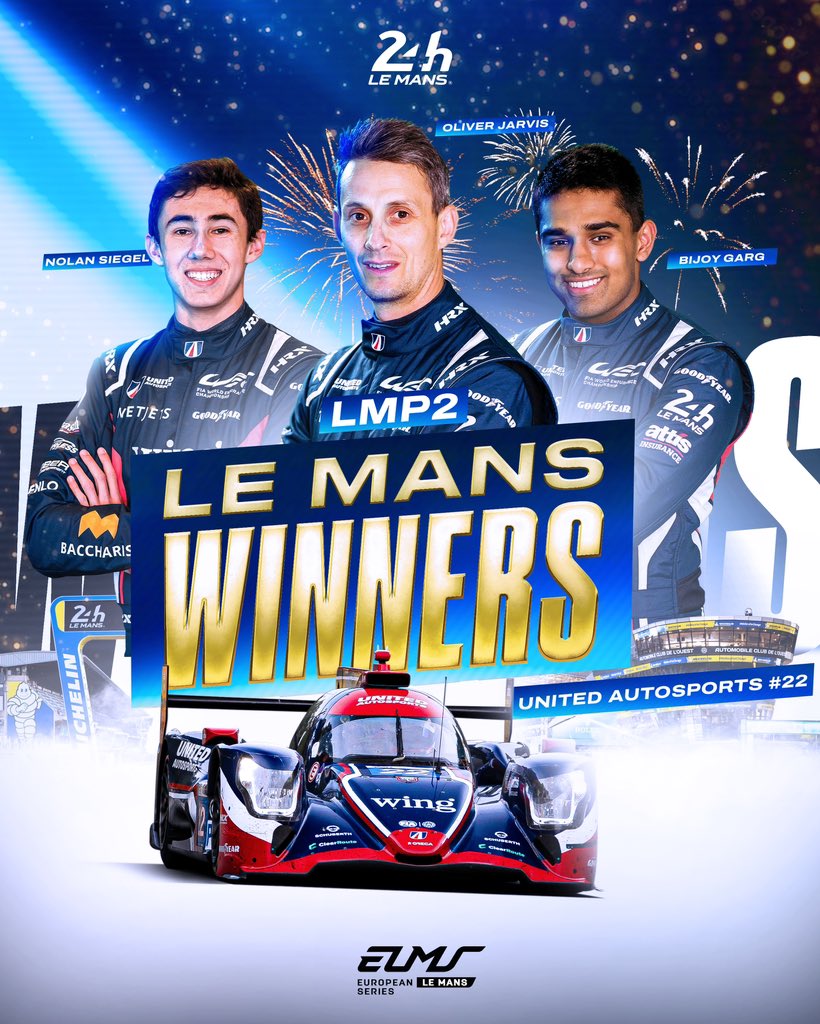 European Le Mans Series (@europeanlms) on Twitter photo Le Mans has chosen its LMP2 winners, congratulations <a href="/UnitedAutosport/">United Autosports</a>.🏆
<a href="/nolan_siegel/">Nolan Siegel</a>, <a href="/ollyjarvis/">Oliver Jarvis</a> and <a href="/BijoyGarg/">Bijoy Garg</a>, driving the No.22 <a href="/Oreca/">ORECA</a> car, claimed the LMP2 victory during the 92nd <a href="/24hoursoflemans/">24 Hours of Le Mans</a>!
#ELMS #WEC #LeMans24 Le Mans has chosen its LMP2 winners, congratulations <a href="/UnitedAutosport/">United Autosports</a>.🏆
<a href="/nolan_siegel/">Nolan Siegel</a>, <a href="/ollyjarvis/">Oliver Jarvis</a> and <a href="/BijoyGarg/">Bijoy Garg</a>, driving the No.22 <a href="/Oreca/">ORECA</a> car, claimed the LMP2 victory during the 92nd <a href="/24hoursoflemans/">24 Hours of Le Mans</a>!
#ELMS #WEC #LeMans24