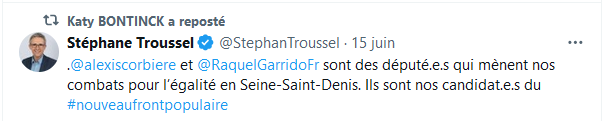 Je suis contre la méthode brutale et opaque avec laquelle LFI n'a pas réinvesti certains candidats. Revers très positif de la médaille, les candidats investis à la place sont des candidats du terroir. Comique : certains élus, usant des mêmes méthodes s'en émeuvent... tartuffes!