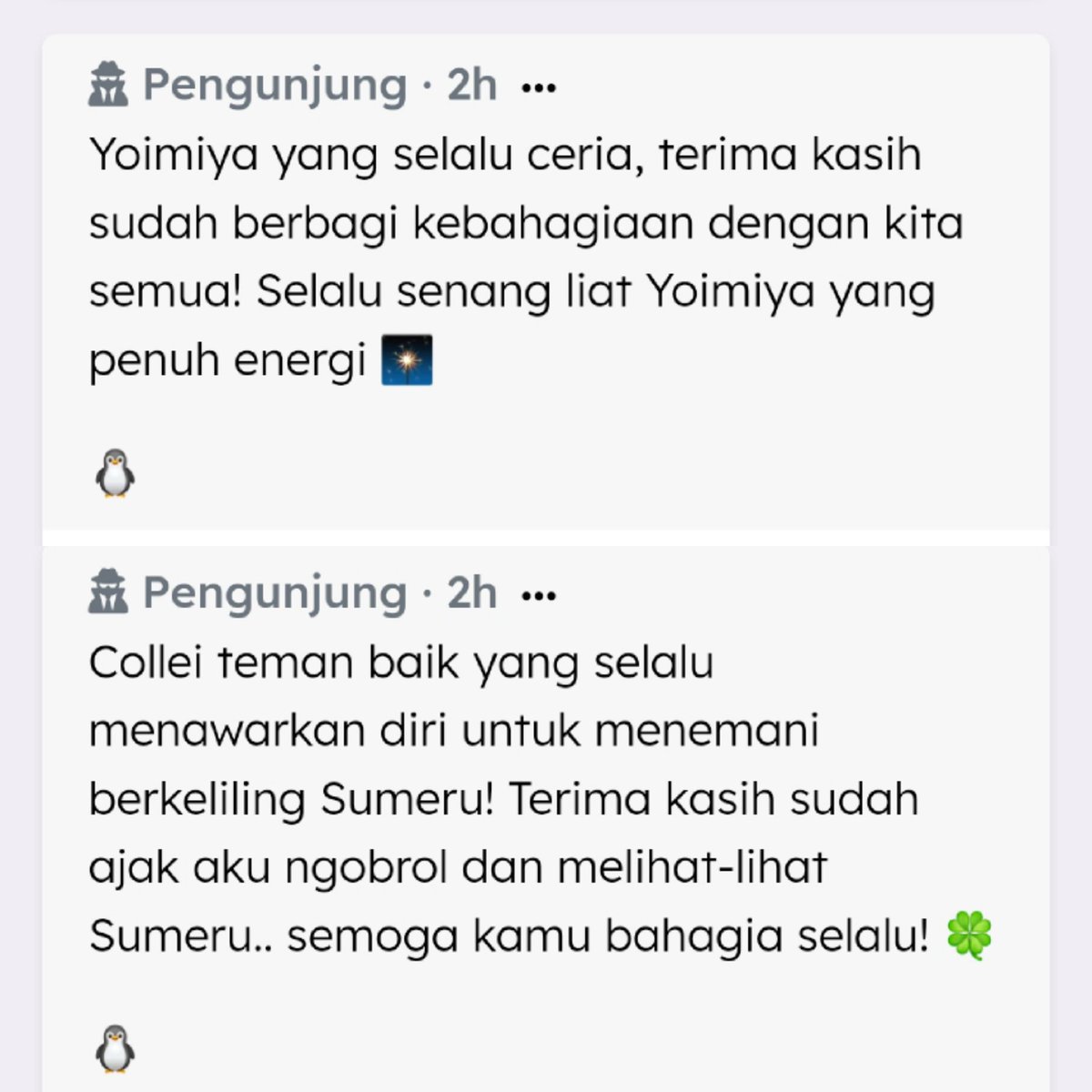 VIPRaiden's tweet image. ㅤ
Yoimiya yang selalu ceria baknya kembang api, Collei teman yang sangat baik, teman pertama... (maaf tidak tau ini untuk siapa), Dottore si dokter yang juga public enemy /j, Nona Kamisato Ayaka adik yang manis dan Tuan Kamisato Ayato sang komisioner yang sibuk.
ㅤ